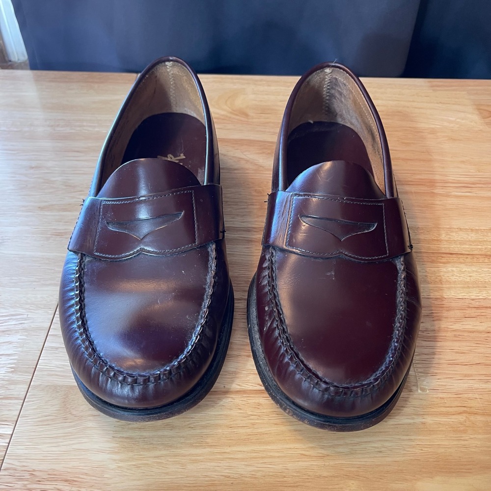 Hitchcock Sebago Mens Penny Loafers Burgundy Leather Wide 10 Made in USA